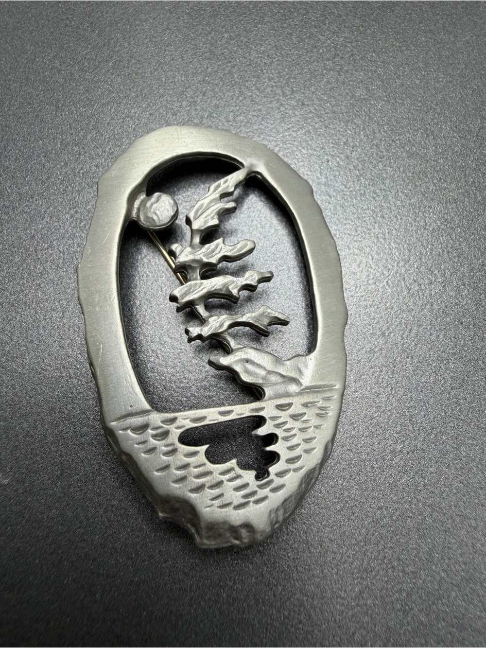 Rare Micheal Chartier Moon over Water Pewter brooch #65sb